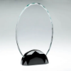 CLEAR GLASS OVAL PLAQUE (10mm THICK) IN GUN METAL BASE - 8.75in
