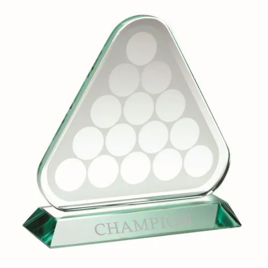 JADE GLASS TRIANGLE PLAQUE WITH POOL/SNOOKER BALLS (10mm THICK) - 6.75in