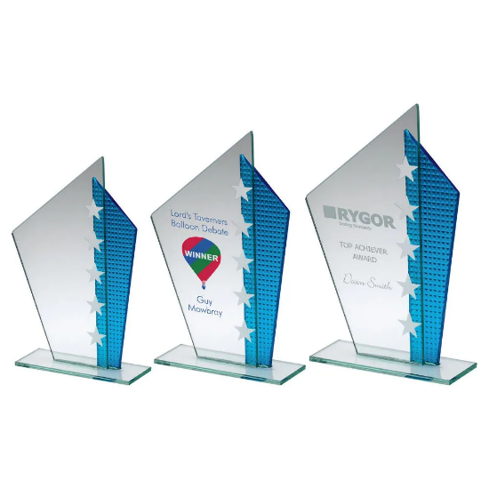 JADE GLASS PLAQUE WITH  SHARD & SILVER STARS (4mm THICK)