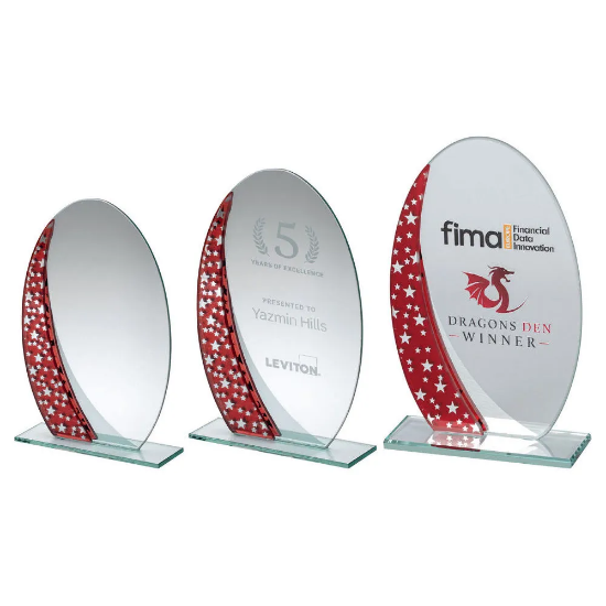 JADE GLASS OVAL PLAQUE WITH /SILVER STAR DESIGN (4mm THICK)