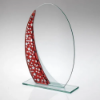JADE GLASS OVAL PLAQUE WITH RED/SILVER STAR DESIGN (4mm THICK) - 7.25in