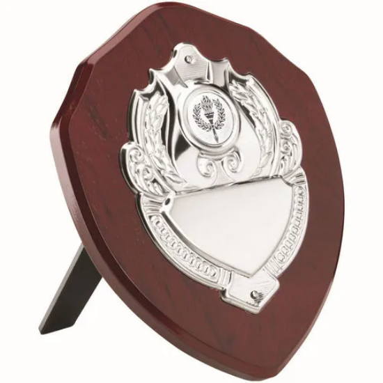 ROSEWOOD SHIELD WITH CHROME FRONT (1in CENTRE) - 6in