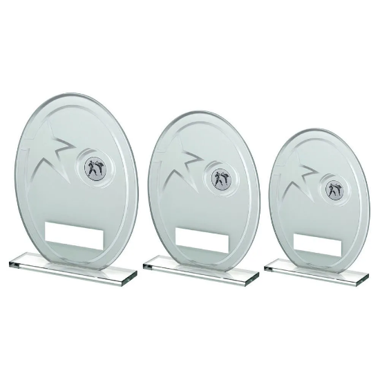 WHITE/SILVER PRINTED GLASS OVAL WITH KARATE INSERT AND PLATE