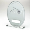 WHITE/SILVER PRINTED GLASS OVAL WITH KARATE INSERT AND PLATE - 6.5in