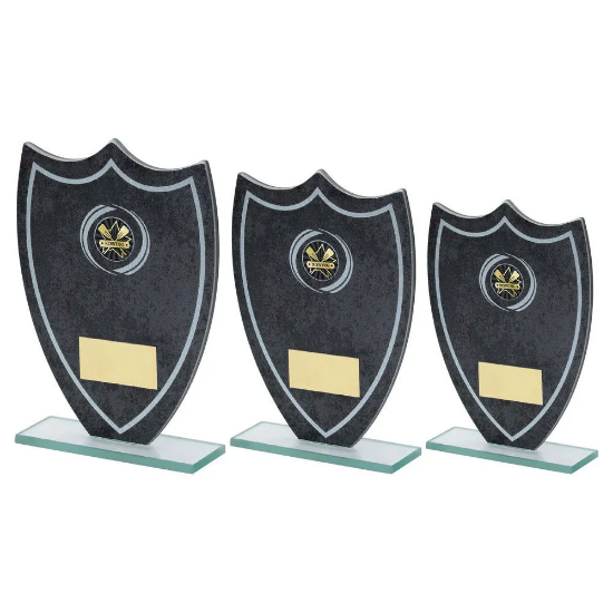 STONE EFFECT GLASS SHIELD WITH VINYL ROWING INSERT AND PLATE