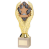 GOLD PLASTIC HOLDER + STARS DISC ON CREAM MARBLE TROPHY (1in CEN) - 7.75in