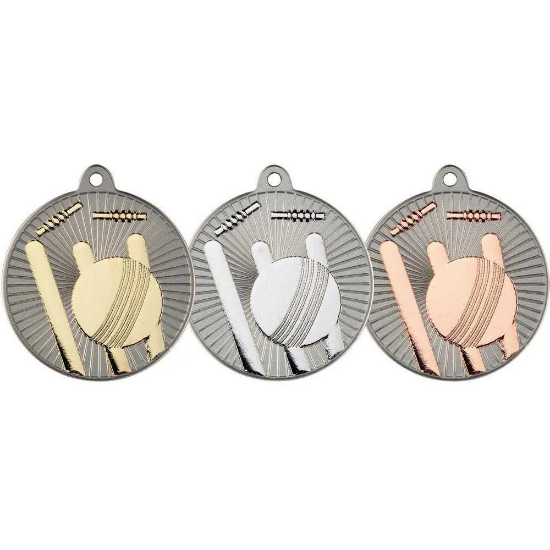 CRICKET TWO COLOUR MEDAL MATT SILVER/SILVER