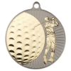 LARGE GOLF TWO COLOUR MEDAL MATT SILVER/GOLD - 2.75in
