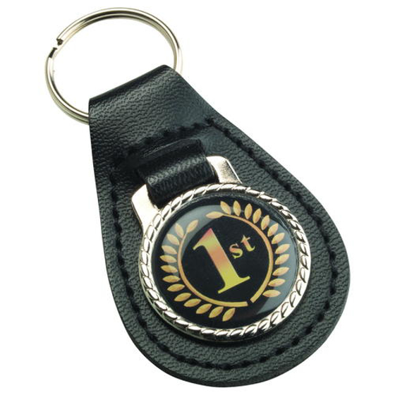 Black Leather Key Fob - (1in Centre) 2.5in (64mm)