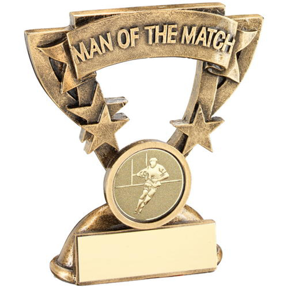 Brz/gold Man Of The Match Mini Cup With Rugby Insert Trophy - 3.75in (95mm)