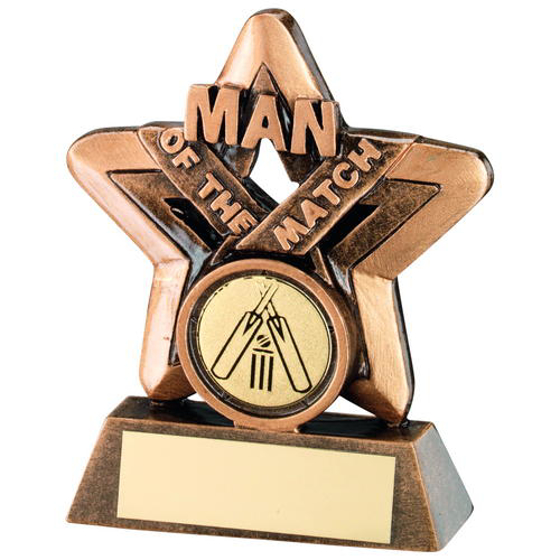 Brz/gold Man Of The Match Mini Star With Cricket Insert Trophy - 3.75in (95mm)