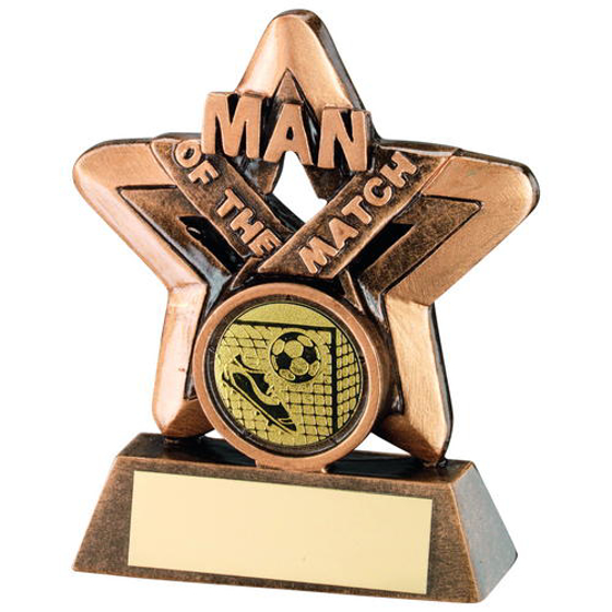Brz/gold Man Of The Match Mini Star With Football Insert Trophy  - 3.75in (95mm)