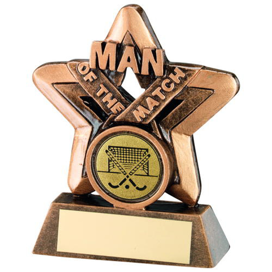 Brz/gold Man Of The Match Mini Star With Hockey Insert Trophy - 3.75in (95mm)