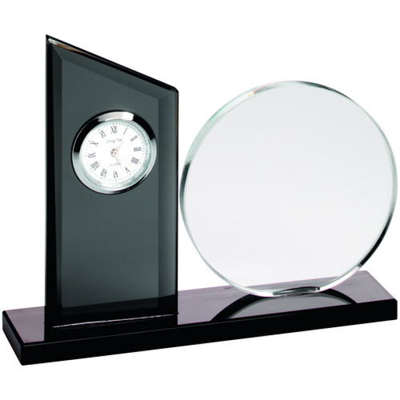 Clear/black Glass Clock And Round Plaque -   5.25in (133mm)