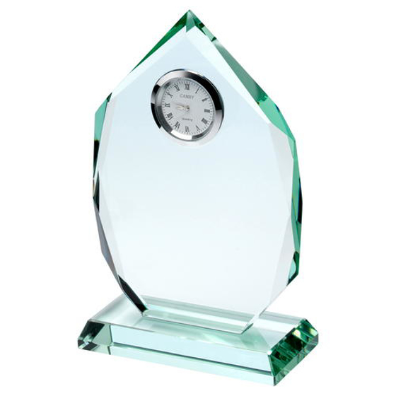 Jade Glass Diamond Plaque With Clock - 6.5in (165mm)
