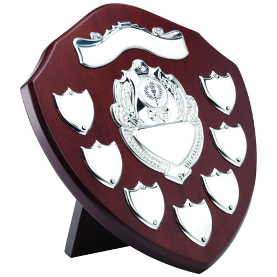 Mahogany Shield With Chrome Front And 7 Record Shields (1in Shield) - 9in (229mm)