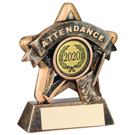 Mini Star 'attendance' Trophy - Brz/gold Attendance (1in Centre) 3.75in (95mm)
