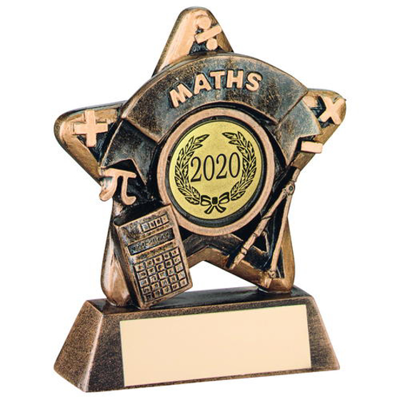 Mini Star 'maths' Trophy - Brz/gold Maths (1in Centre) 3.75in (95mm)