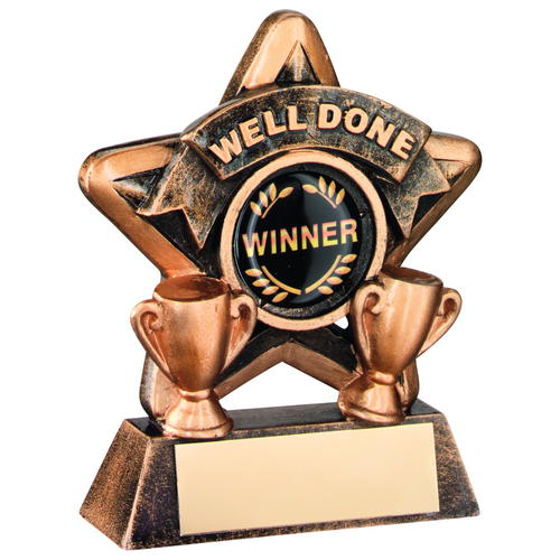 Mini Star 'well Done' Trophy - Brz/gold Well Done (1in Centre) 3.75in (95mm)