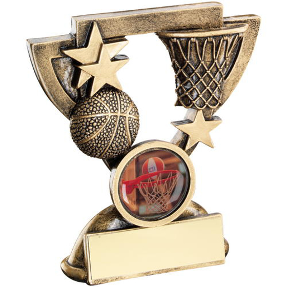 Brz/gold Basketball Mini Cup Trophy - (1in Centre) 4.25in (108mm)