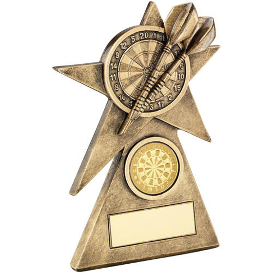 Brz/gold Darts Star On Pyramid Base Trophy - (1in Centre) - 5in (127mm)