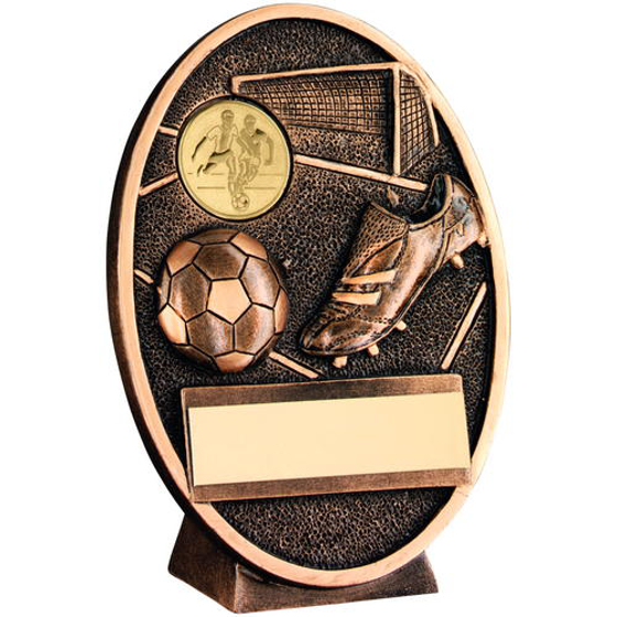 Brz/gold Football And Boot Oval Plaque Trophy - (1in Centre) 5.5in (140mm)