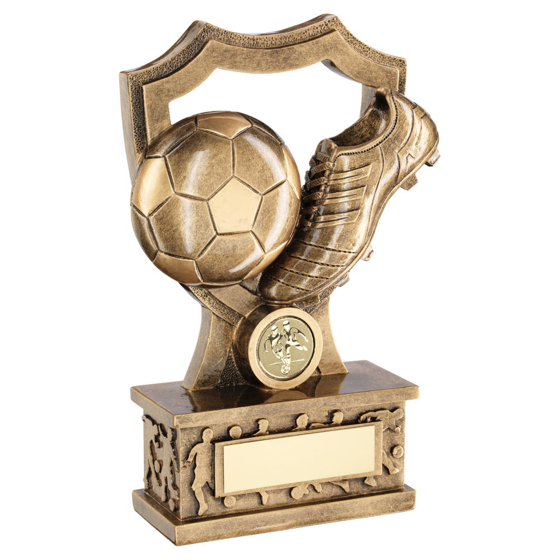 Brz/gold Football And Boot Shield On Silhouette Base Trophy (1in Centre) - 7in (178mm)