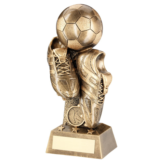 Brz/gold Football And Boots On Column Riser Trophy (1in Centre) - 10in (254mm)