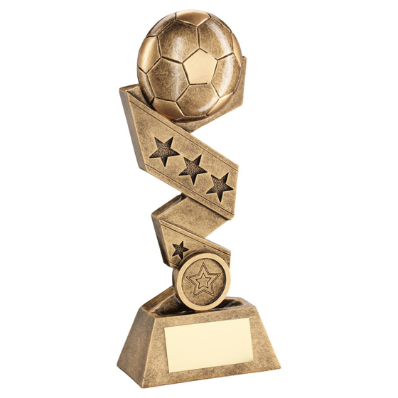 Brz/gold Football On Zig Zag Star Ribbon Trophy (1in Centre) - 10in (254mm)