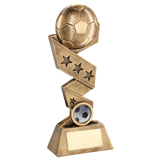 Brz/gold Football On Zig Zag Star Ribbon Trophy (1in Centre) - 8in (203mm)