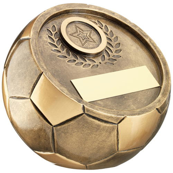 Brz/gold Full 3d Angled Football Trophy (1in Centre) - 3in Dia (76mm Dia)
