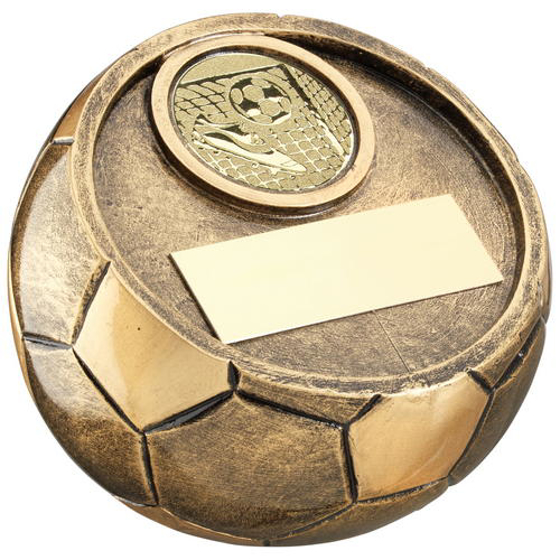 Brz/gold Full 3d Angled Football Trophy (1in Centre) - 4in Dia (102mm Dia)