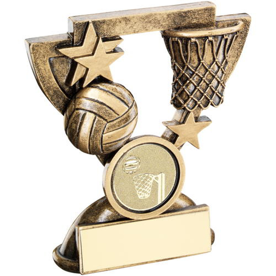 Brz/gold Netball Mini Cup Trophy - (1in Centre) 4.25in (108mm)