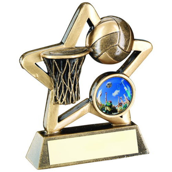 Brz/gold Netball Mini Star Trophy - (1in Centre) 4.25in (108mm)