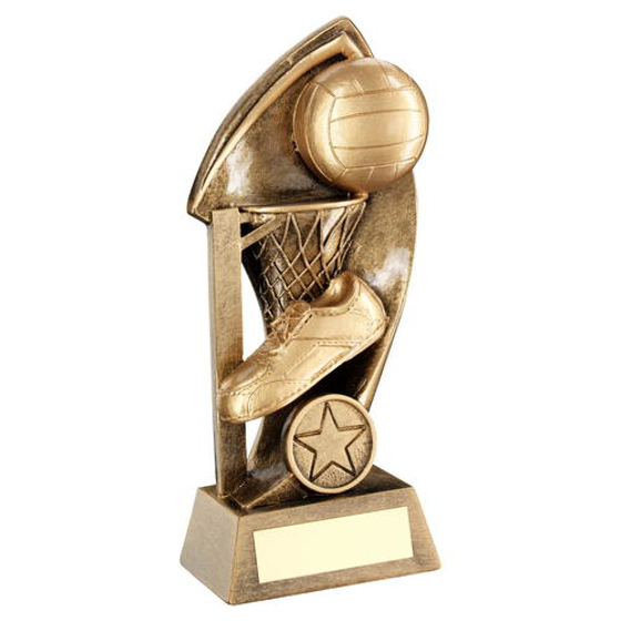 Brz/gold Netball With Twisted Backdrop Trophy (1in Centre) - 7in (178mm)