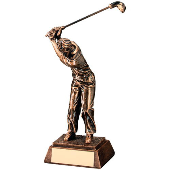Brz/gold Resin Male 'back Swing' Golf Trophy - 10.5in (267mm)