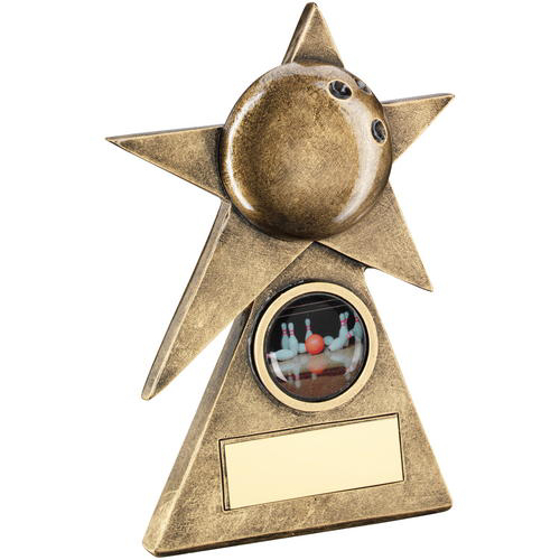 Brz/gold Ten Pin Star On Pyramid Base Trophy - (1in Centre) - 5in (127mm)