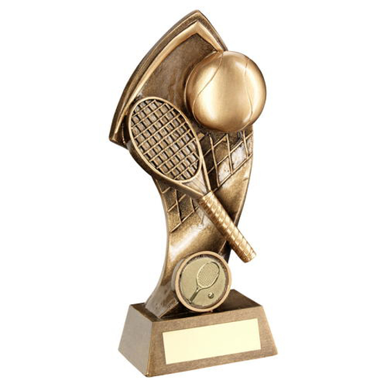 Brz/gold Tennis With Twisted Backdrop Trophy (1in Centre) - 6.25in (159mm)