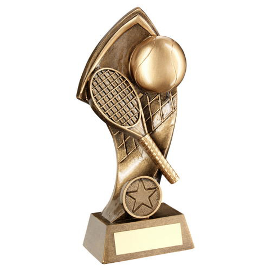 Brz/gold Tennis With Twisted Backdrop Trophy (1in Centre) - 7in (178mm)