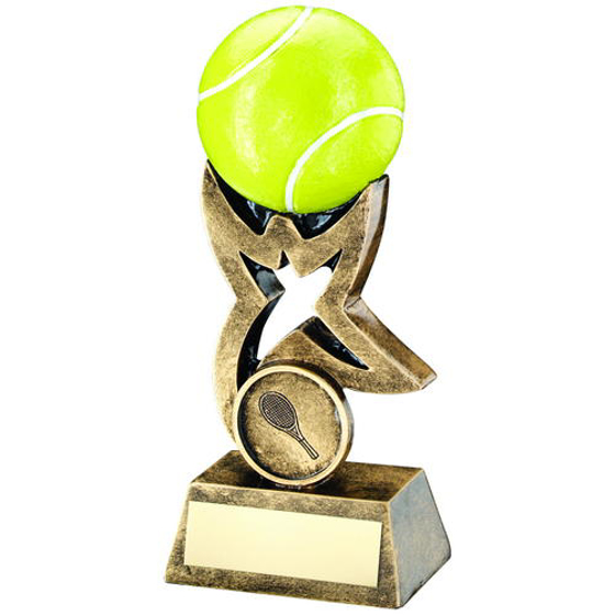 Brz/gold/yellow Tennis Ball On Star Riser Trophy - (1in Centre) 7in (178mm)