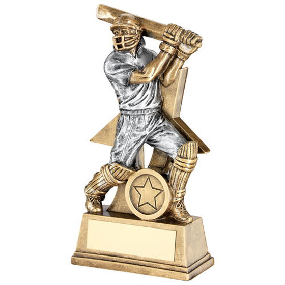 Brz/pew Cricket Batsman Figure With Star Backing Trophy (1in Centre) - 9in (229mm)