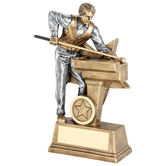Brz/pew Male Pool/snooker Figure With Star Backing Trophy (1in Centre) - 9in (229mm)