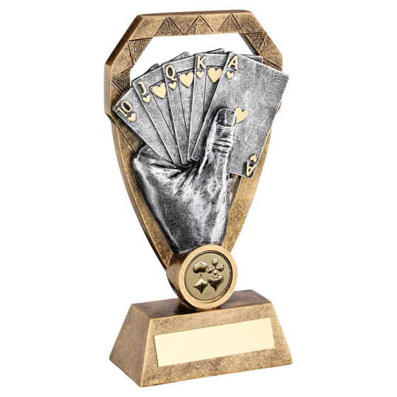 Brz/pew/gold Cards In Hand On Diamond Trophy (1in Centre) - 7in (178mm)