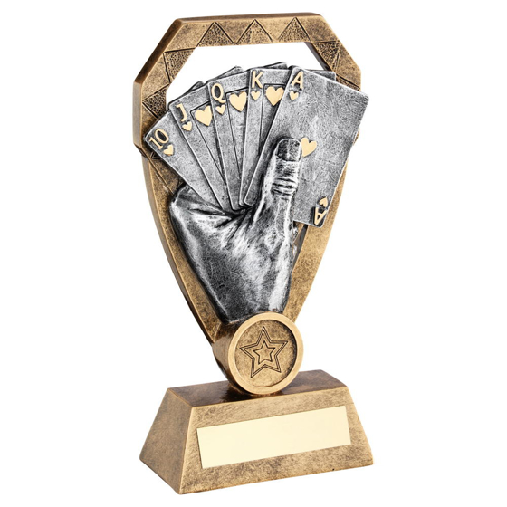 Brz/pew/gold Cards In Hand On Diamond Trophy (1in Centre) - 8in (203mm)