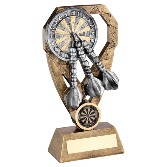 Brz/pew/gold Darts With Dartboard On Diamond Trophy (1in Centre) - 7in (178mm)