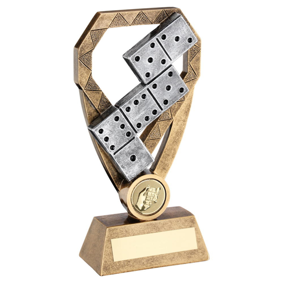 Brz/pew/gold Dominoes On Diamond Trophy (1in Centre) - 7in (178mm)