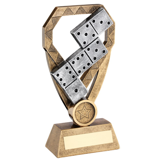 Brz/pew/gold Dominoes On Diamond Trophy (1in Centre) - 8in (203mm)