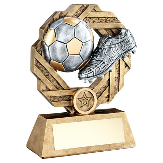 Brz/pew/gold Football Octo Ribbon Series Trophy (1in Centre) - 8.5in (216mm)