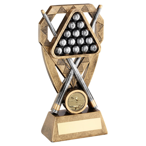 Brz/pew/gold Pool/snooker Balls With Cues On Diamond Trophy (1in Centre) - 7in (178mm)