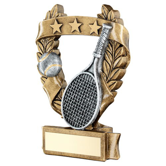 Brz/pew/gold Tennis 3 Star Wreath Award Trophy - 7.5in (191mm)